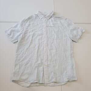 Faherty Light Blue and White Striped Short-Sleeve Button-Down Shirt